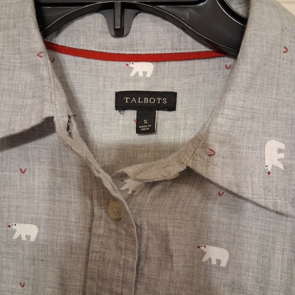 Talbots Gray Shirt with Bear Print - Picture 3 of 9
